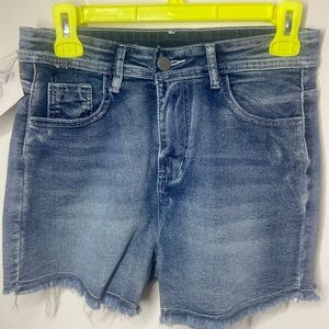 Women's Blue Denim Frayed Hem Shorts